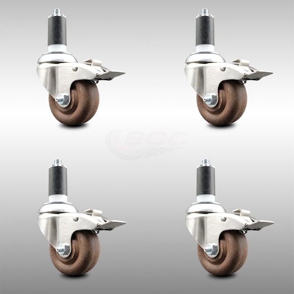 Service Caster 3.5 Inch 316SS High Temp Glass Filled Nylon 1-3/8 Inch Stem Caster Set Lck Brake SCC-SS316TTLEX20S3514-GFNSHT-138-4 - main